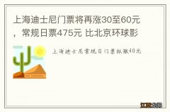 上海迪士尼门票将再涨30至60元，常规日票475元 比北京环球影城贵