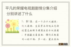 平凡的荣耀电视剧剧情分集介绍 分别讲述了什么