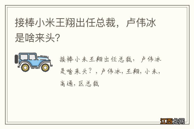 接棒小米王翔出任总裁，卢伟冰是啥来头？