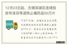 12月23日起，无锡滨湖区连续投放布洛芬等退热止痛药品50万片