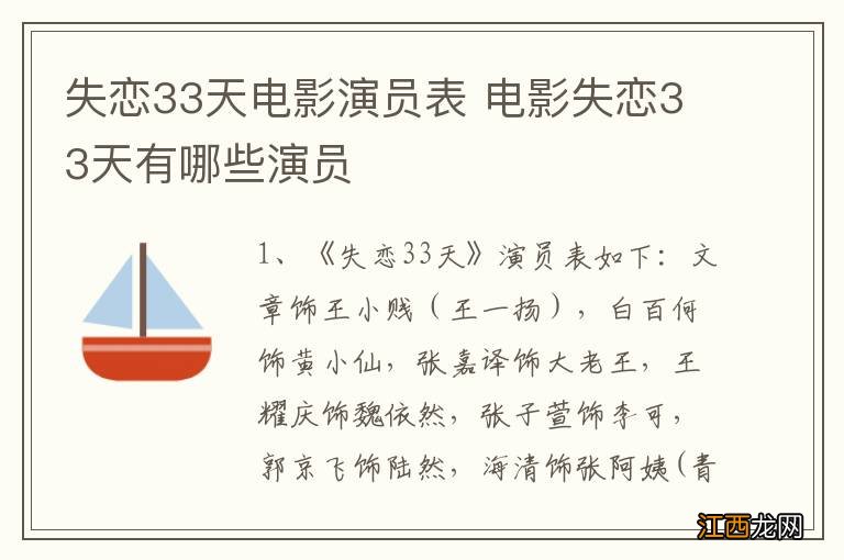 失恋33天电影演员表 电影失恋33天有哪些演员