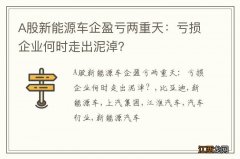 A股新能源车企盈亏两重天：亏损企业何时走出泥淖？