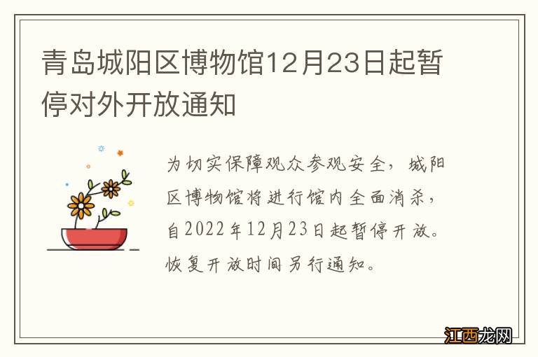 青岛城阳区博物馆12月23日起暂停对外开放通知