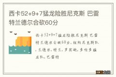 西卡52+9+7猛龙险胜尼克斯 巴雷特兰德尔合砍60分