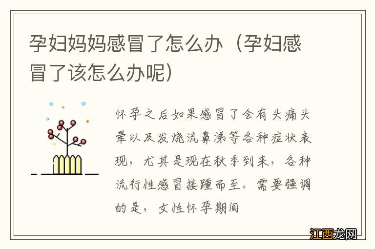 孕妇感冒了该怎么办呢 孕妇妈妈感冒了怎么办