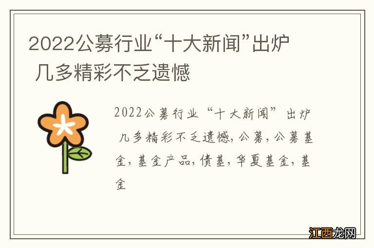 2022公募行业“十大新闻”出炉 几多精彩不乏遗憾