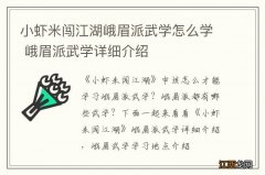 小虾米闯江湖峨眉派武学怎么学 峨眉派武学详细介绍