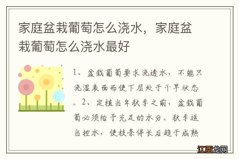 家庭盆栽葡萄怎么浇水,家庭盆栽葡萄怎么浇水最好