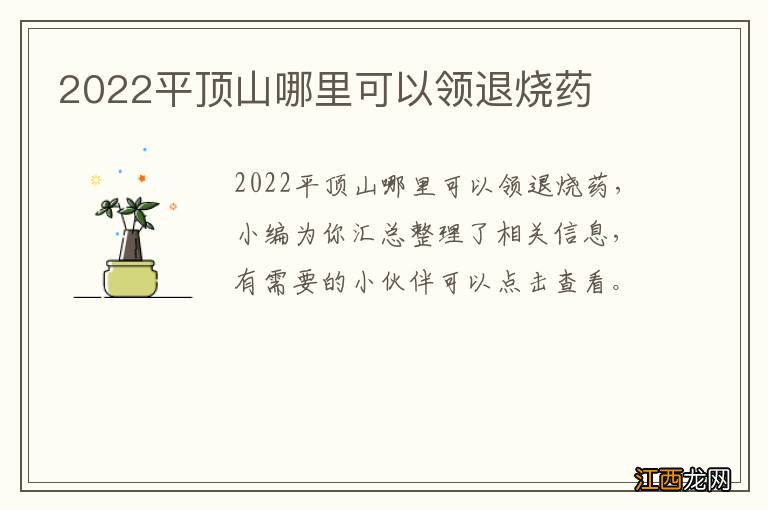 2022平顶山哪里可以领退烧药