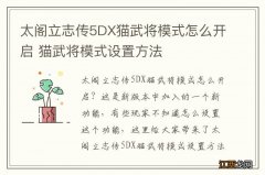 太阁立志传5DX猫武将模式怎么开启 猫武将模式设置方法