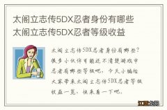 太阁立志传5DX忍者身份有哪些 太阁立志传5DX忍者等级收益