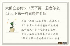 太阁立志传5DX天下第一忍者怎么当 天下第一忍者条件介绍