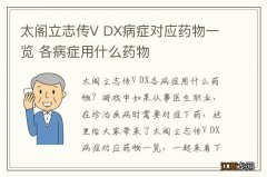 太阁立志传V DX病症对应药物一览 各病症用什么药物