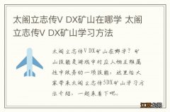 太阁立志传V DX矿山在哪学 太阁立志传V DX矿山学习方法