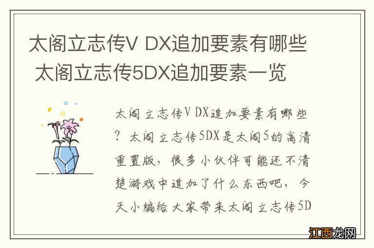 太阁立志传V DX追加要素有哪些 太阁立志传5DX追加要素一览