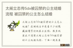 太阁立志传5dx被囚禁的公主结婚流程 被囚禁的公主怎么结婚