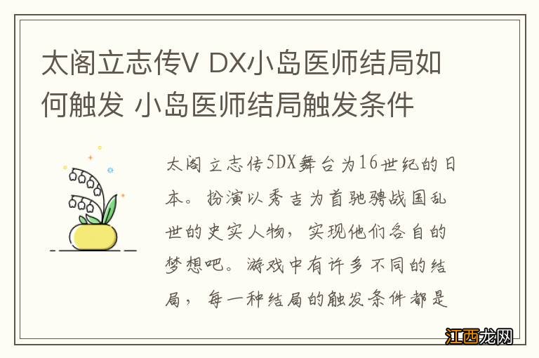 太阁立志传V DX小岛医师结局如何触发 小岛医师结局触发条件