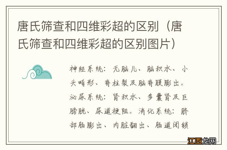 唐氏筛查和四维彩超的区别图片 唐氏筛查和四维彩超的区别