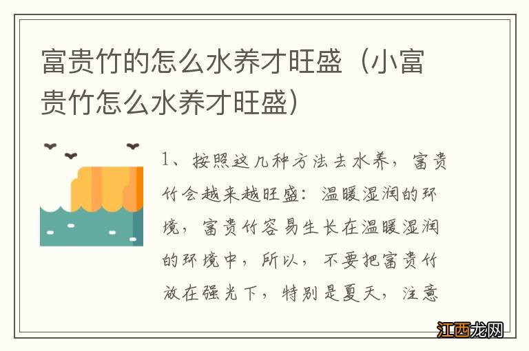 小富贵竹怎么水养才旺盛 富贵竹的怎么水养才旺盛