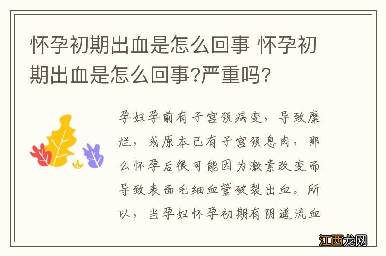 怀孕初期出血是怎么回事 怀孕初期出血是怎么回事?严重吗?