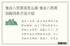 鬼谷八荒冥羽怎么刷 鬼谷八荒冥羽刷词条方法介绍