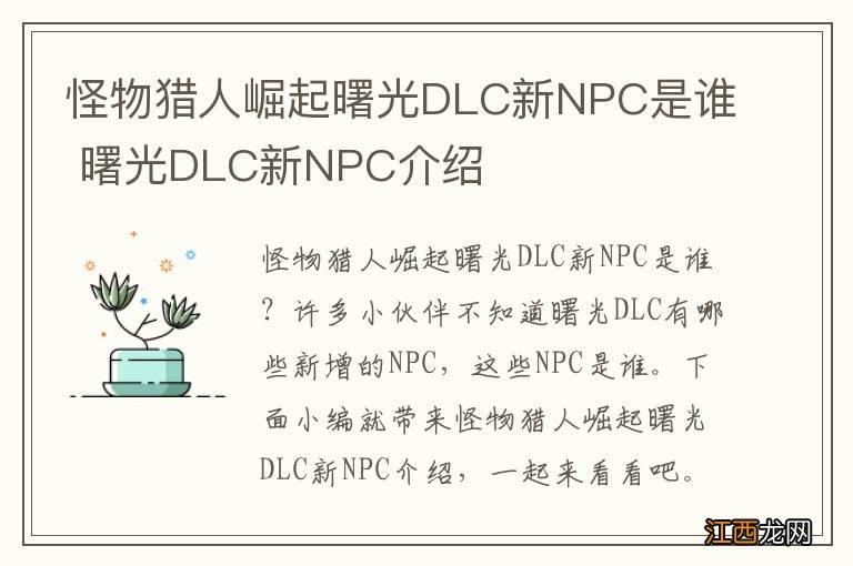 怪物猎人崛起曙光DLC新NPC是谁 曙光DLC新NPC介绍