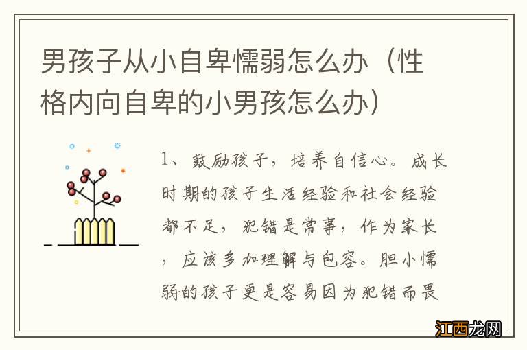 性格内向自卑的小男孩怎么办 男孩子从小自卑懦弱怎么办