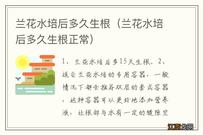 兰花水培后多久生根正常 兰花水培后多久生根