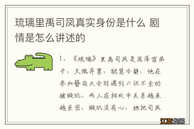 琉璃里禹司凤真实身份是什么 剧情是怎么讲述的