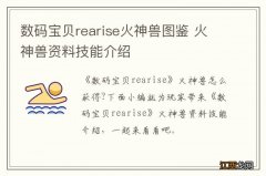 数码宝贝rearise火神兽图鉴 火神兽资料技能介绍