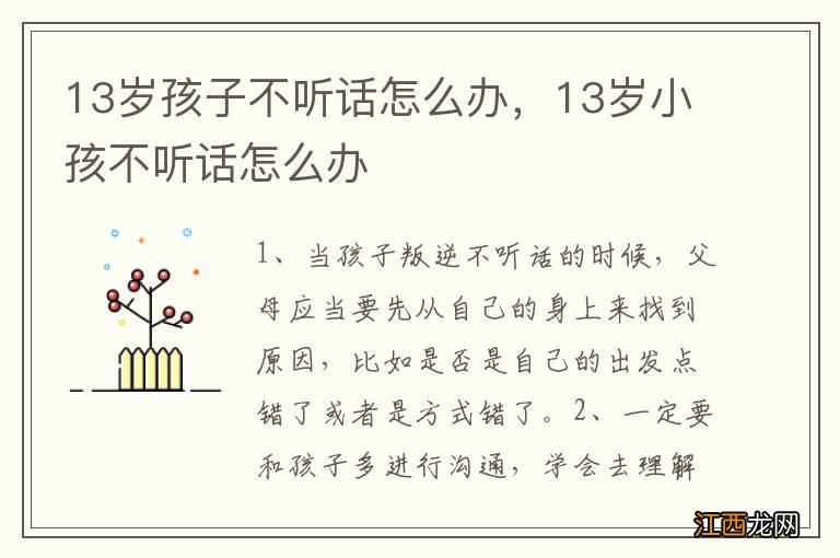 13岁孩子不听话怎么办，13岁小孩不听话怎么办