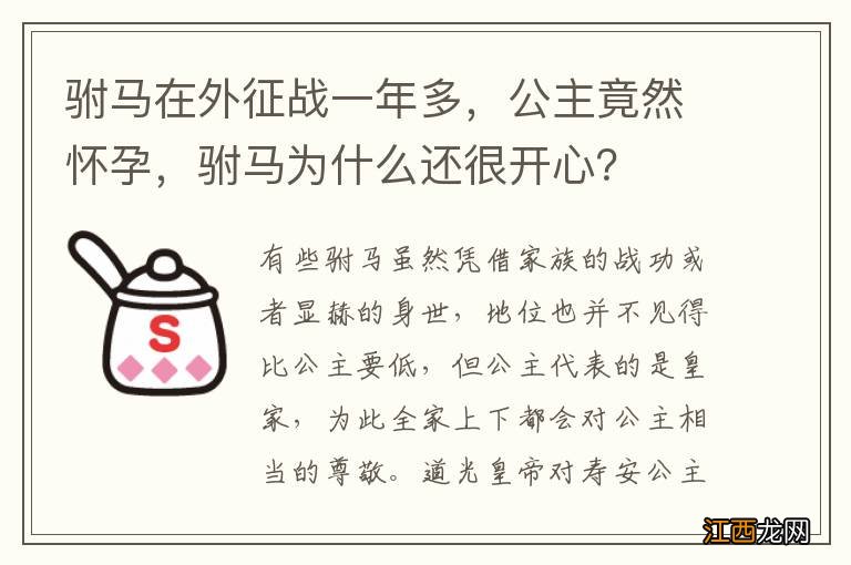 驸马在外征战一年多，公主竟然怀孕，驸马为什么还很开心？