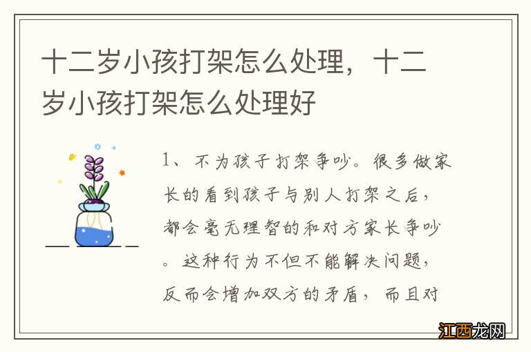 十二岁小孩打架怎么处理，十二岁小孩打架怎么处理好