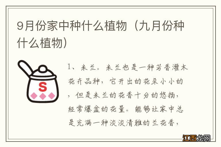 九月份种什么植物 9月份家中种什么植物