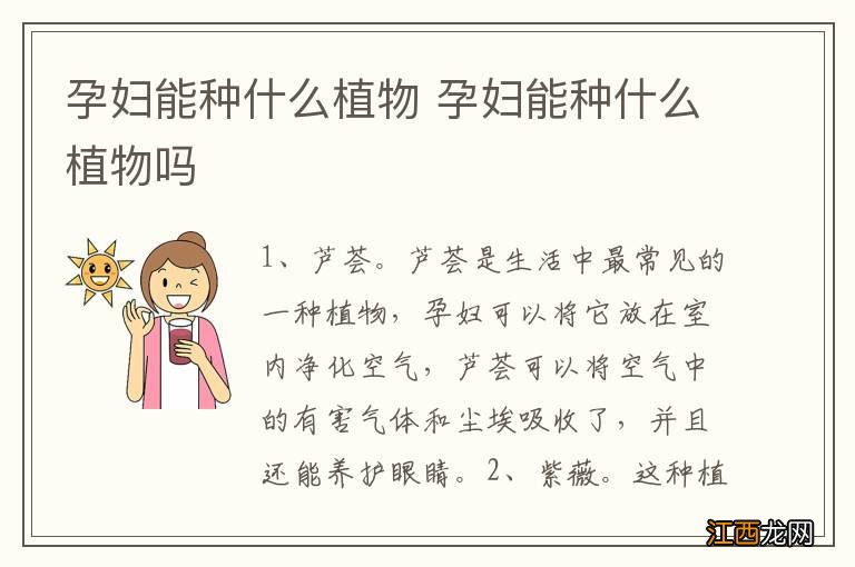 孕妇能种什么植物 孕妇能种什么植物吗