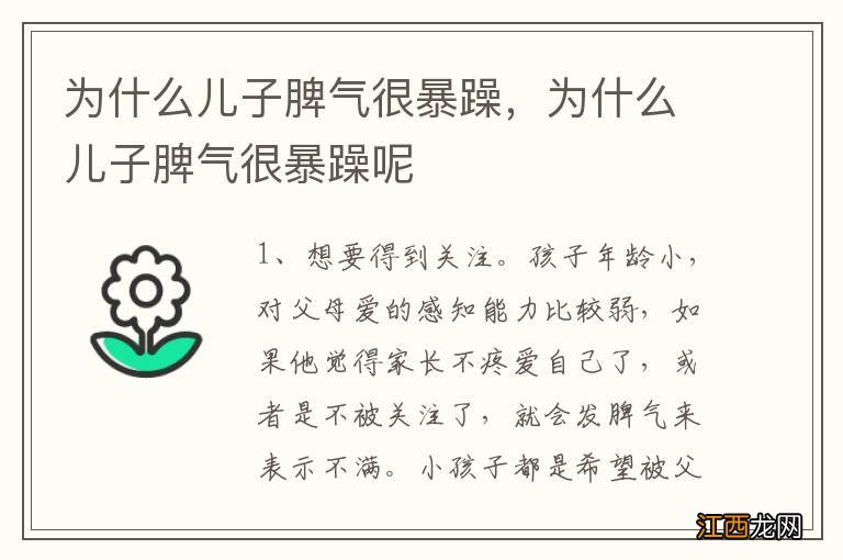 为什么儿子脾气很暴躁,为什么儿子脾气很暴躁呢