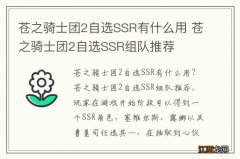 苍之骑士团2自选SSR有什么用 苍之骑士团2自选SSR组队推荐