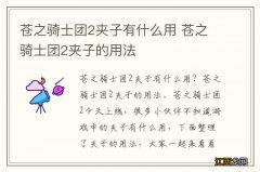 苍之骑士团2夹子有什么用 苍之骑士团2夹子的用法