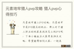 元素地牢猎人pvp攻略 猎人pvp心得技巧