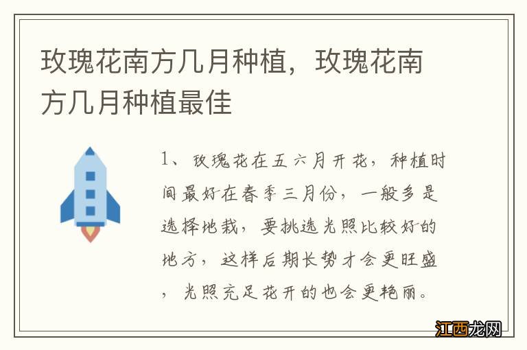 玫瑰花南方几月种植，玫瑰花南方几月种植最佳