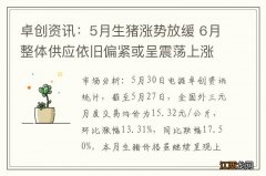 卓创资讯：5月生猪涨势放缓 6月整体供应依旧偏紧或呈震荡上涨走势