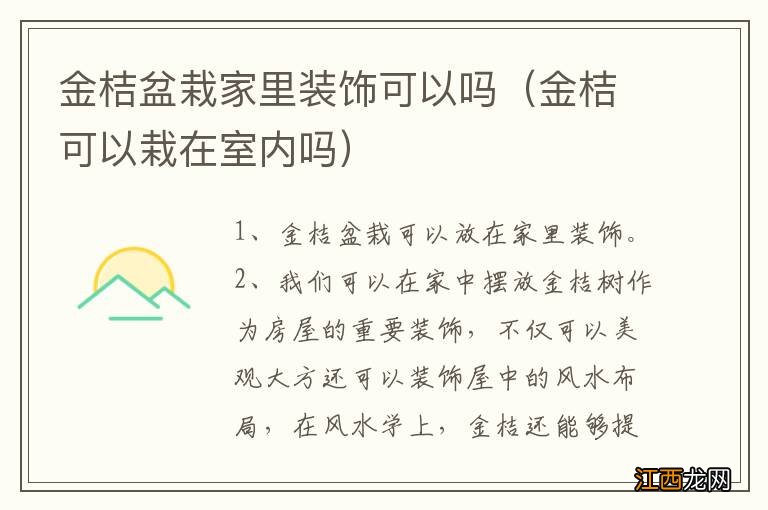 金桔可以栽在室内吗 金桔盆栽家里装饰可以吗