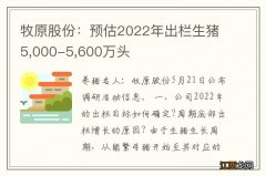 牧原股份：预估2022年出栏生猪5,000-5,600万头