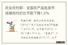 农业农村部：全国农产品批发市场猪肉均价比节前下降1.2%