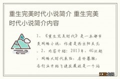 重生完美时代小说简介 重生完美时代小说简介内容