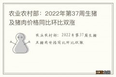 农业农村部：2022年第37周生猪及猪肉价格同比环比双涨