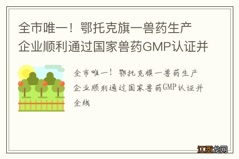 全市唯一！鄂托克旗一兽药生产企业顺利通过国家兽药GMP认证并全线