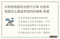 白色实验室玩法技巧分享 白色实验室怎么建造有效的防御塔 高度优势_网