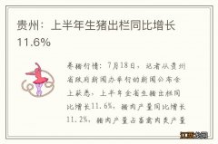 贵州：上半年生猪出栏同比增长11.6%