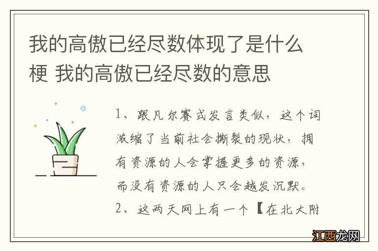 我的高傲已经尽数体现了是什么梗 我的高傲已经尽数的意思